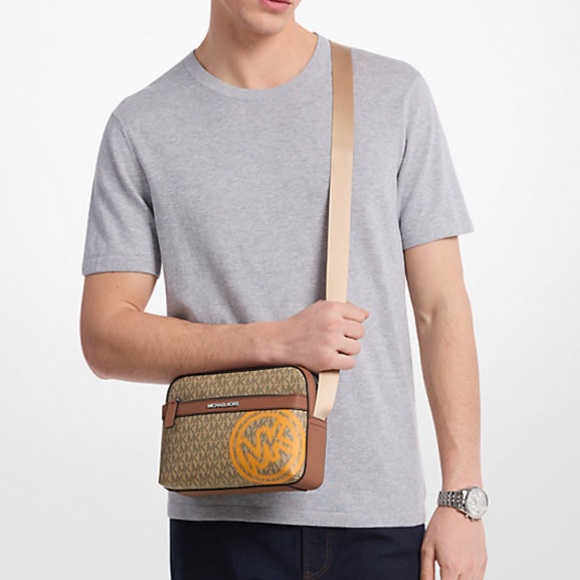 Cooper Embellished Signature Logo Utility Crossbody Bag brown / yellow - Picture 1 of 8
